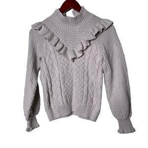 Janie and Jack taupe purple CABLE KNIT RUFFLE SWEATER sz 12